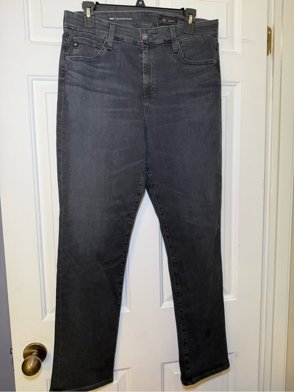 AG Adriano Goldschmeid Faded Black Mari High Rise Jeans Slim Straight Sz 32R